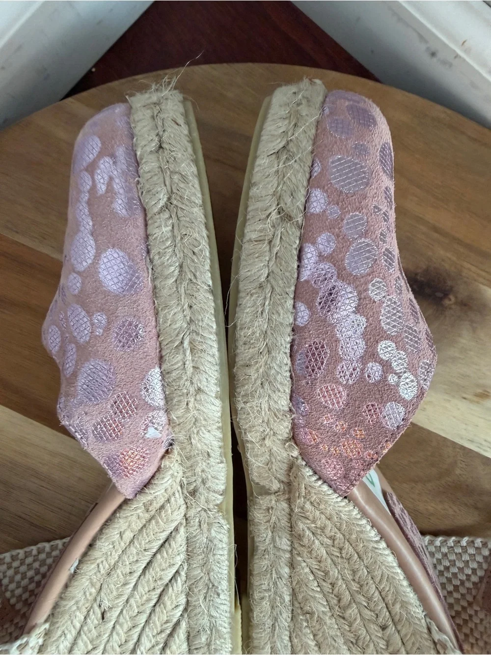 Helene Rouge Spain Pink Metallic Polka Dot Espadrille Wedge Sandals Sz 9 Leather